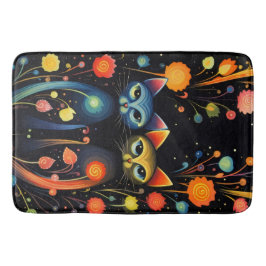 Blaue und rote Katzen Badematte