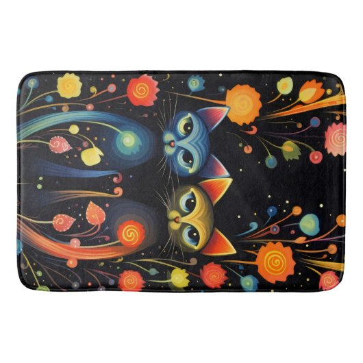 Blaue und rote Katzen Badematte (Vorderseite)