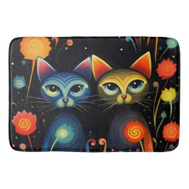 Blaue und rote Katzen Badematte