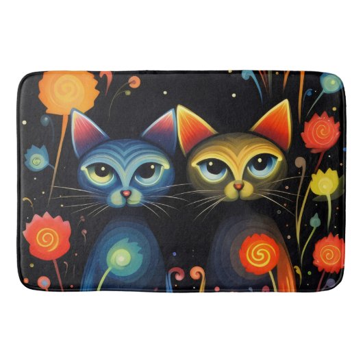 Blaue und rote Katzen Badematte (Vorderseite)