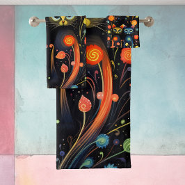 Blaue und rote Katzen Badhandtuch Set