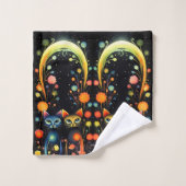 Blaue und rote Katzen Badhandtuch Set (Waschlappen)