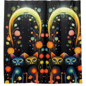 Blaue und rote Katzen Duschvorhang (Vorderseite)