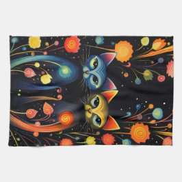 Blaue und rote Katzen Geschirrtuch