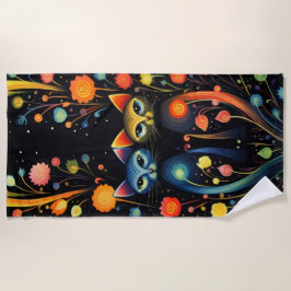 Blaue und rote Katzen Strandtuch