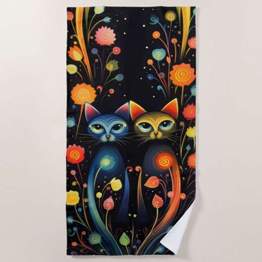 Blaue und rote Katzen Strandtuch (Vorderseite)