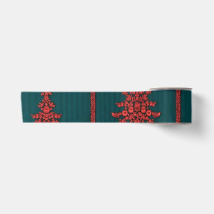 Blaue und rote Kristall-Weihnachtsbäume Satinband