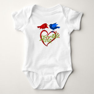 Blaue und rote Liebesvögel mit Herz & Beerenzweig Baby Strampler