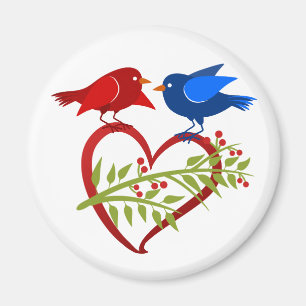 Blaue und rote Liebesvögel mit Herz Magnet