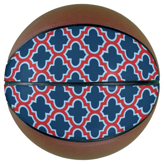 Blaue und rote marokkanische Trellis, Gitter, Quat Basketball (Vorderseite)