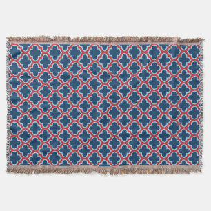 Blaue und rote marokkanische Trellis, Gitter, Quat Decke