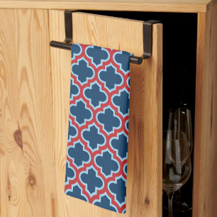 Blaue und rote marokkanische Trellis, Gitter, Quat Geschirrtuch