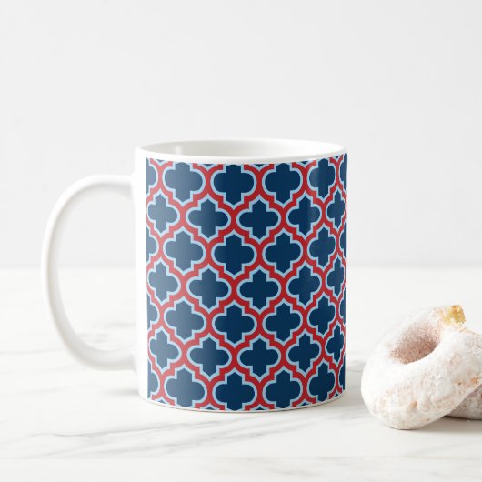 Blaue und rote marokkanische Trellis, Gitter, Quat Kaffeetasse (Mit Donut)