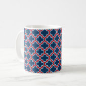 Blaue und rote marokkanische Trellis, Gitter, Quat Kaffeetasse (Vorderseite Links)