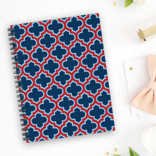 Blaue und rote marokkanische Trellis, Gitter, Quat Notizblock