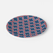 Blaue und rote marokkanische Trellis, Gitter, Quat Pappteller (Schrägansicht)