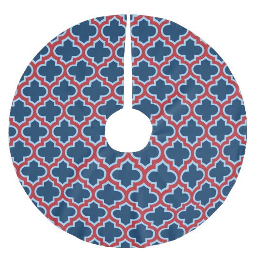 Blaue und rote marokkanische Trellis, Gitter, Quat Polyester Weihnachtsbaumdecke (Vorderseite)