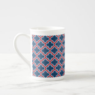 Blaue und rote marokkanische Trellis, Gitter, Quat Porzellantasse