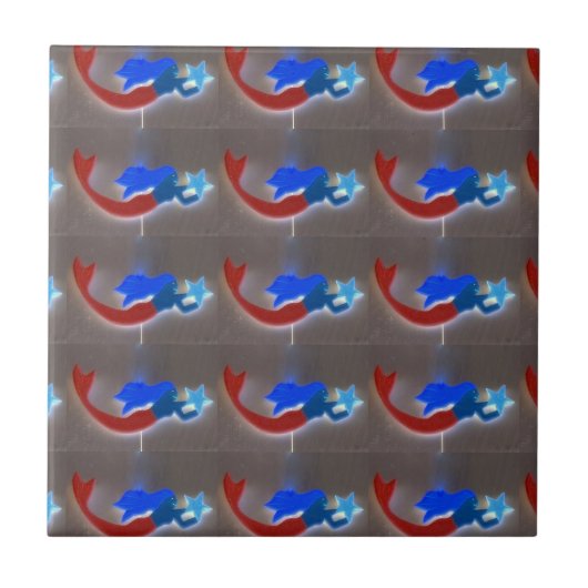 blaue und rote Meerjungfraufliese Fliese (Vorderseite)