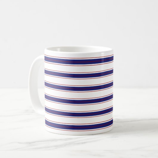 Blaue und rote nautischstreifen auf Weiß Kaffeetasse (Vorderseite Links)