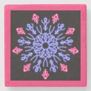 Blaue und rote Neonblume Steinuntersetzer