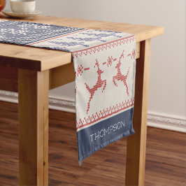 Blaue und rote Nordische Weihnachtsmuster Kurzer Tischläufer