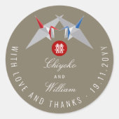 Blaue und rote Origami-Papierkran - Asiatische Hoc Runder Aufkleber (Vorderseite)