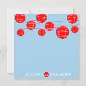 Blaue und rote Papierröhren zum Hochzeitsempfang Einladung (Rückseite)