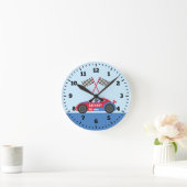 Blaue und rote Race Car Racer Boys Bed Wall Decke Runde Wanduhr (Zuhause)