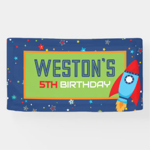 Blaue und rote Rakete Weltraum-Geburtstagsbanner Banner