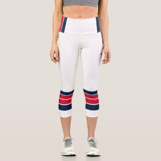 Blaue und rote Retro-Streifen auf minimalistischer Capri Leggings