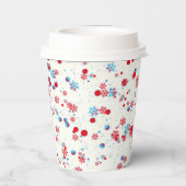 Blaue und rote Schneeflocken-Design-Papiersorten Pappbecher (Rückseite)