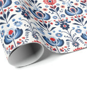Blaue und rote skandinavische Folkloregation Geschenkpapier (Rolleneckpunkt)