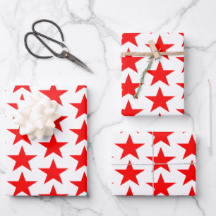 Blaue und rote Sterne Geschenkpapier Set