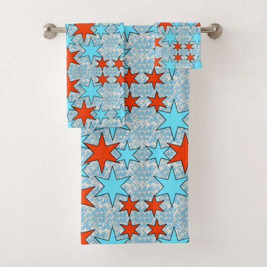 Blaue und rote Sterne Muster Badhandtuch Set (Insitu)