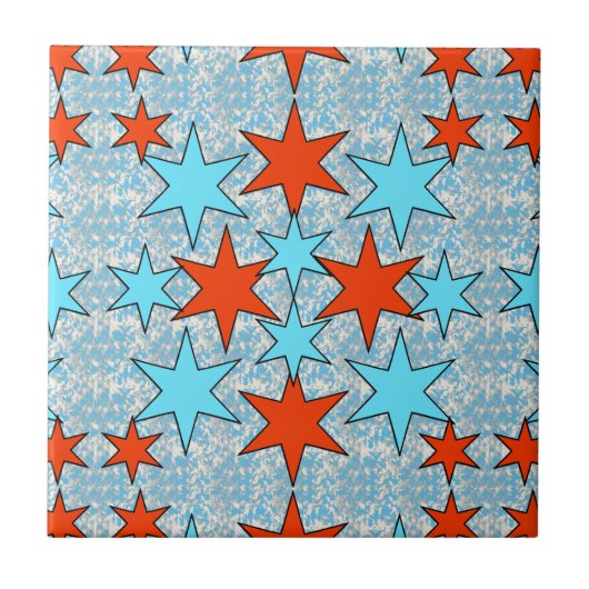 Blaue und rote Sterne Muster Fliese (Vorderseite)