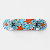 Blaue und rote Sterne Muster Skateboard (Horizontal)
