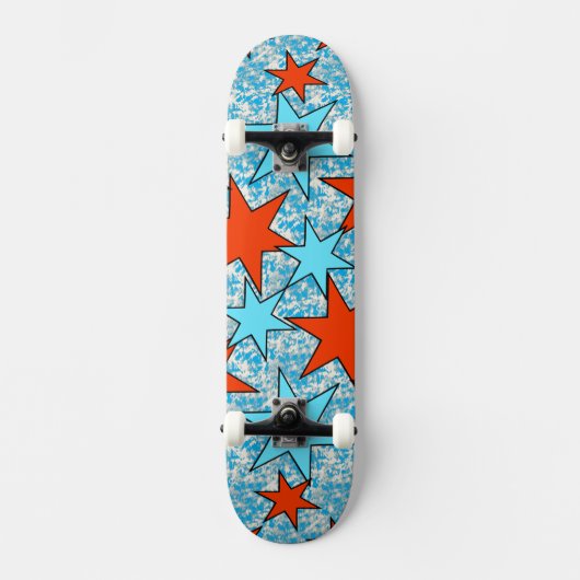Blaue und rote Sterne Muster Skateboard (Vorderseite)