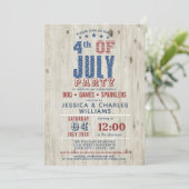 Blaue und rote Sterne und Streifen rustikal | 4. J Einladung (Stehend Vorderseite)