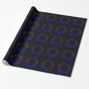 Blaue und rote Sternexplosion Geschenkpapier