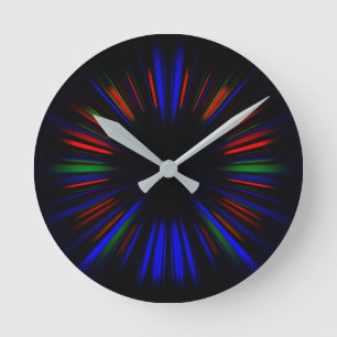 Blaue und rote Sternexplosion Runde Wanduhr