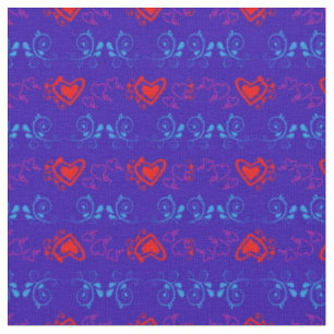 Blaue und rote Stoffmuster mit Herzen von Serenity Stoff