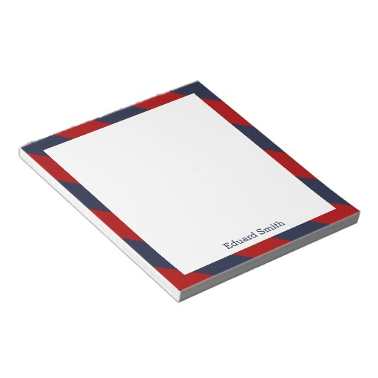 Blaue und rote Streifen Personalisiert Notizblock (angewinkelt)