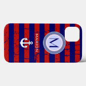 Blaue und rote Streifen und Ankermonogramm Case-Mate iPhone Hülle (Rückseite (Horizontal))