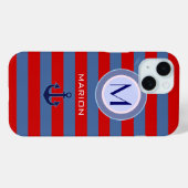 Blaue und rote Streifen und Mit Monogramm Anker Case-Mate iPhone Hülle (Rückseite (Horizontal))