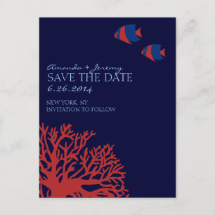 Blaue und rote tropische Fische Save the Date Ankündigungspostkarte