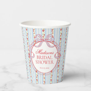Blaue und rote Vintage-Blumen-Hochzeitsdusche Pappbecher