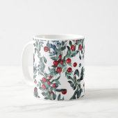 Blaue und rote Weihnachtsberries Muster Kaffeetasse (Vorderseite Links)