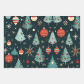 Blaue und rote Weihnachtsmuster Geschenkpapier Set (Vorderseite 2)