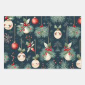 Blaue und rote Weihnachtsmuster Geschenkpapier Set (Vorderseite)